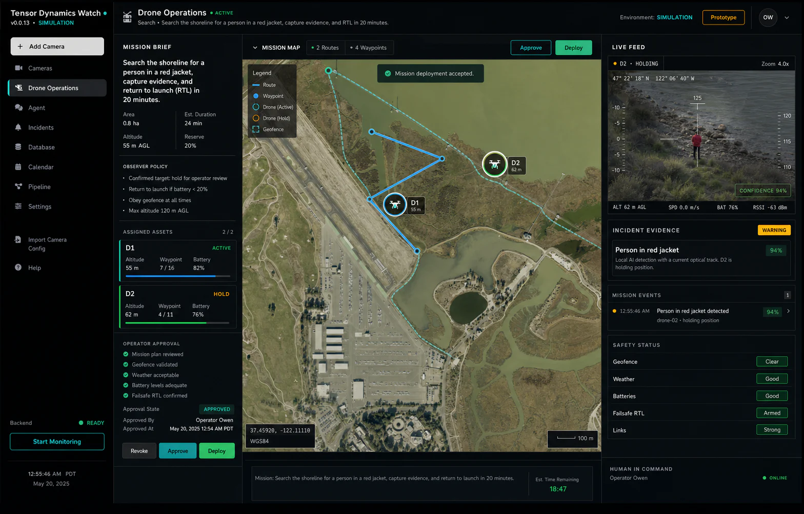 Tensor Dynamics multi-robot simulated mission-control prototype